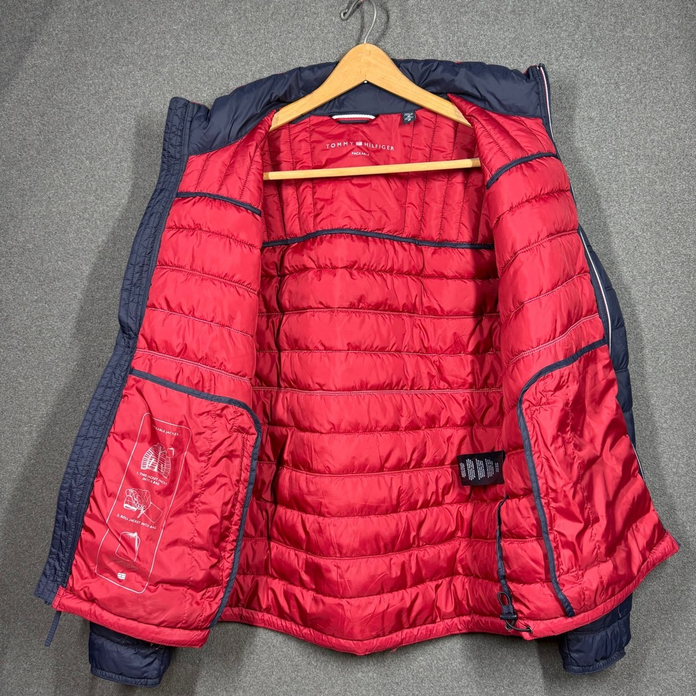 Tommy Hilfiger Mens Packable Puffer Jacket Colorblock Navy Red White 150AN796 M - Picture 7 of 12